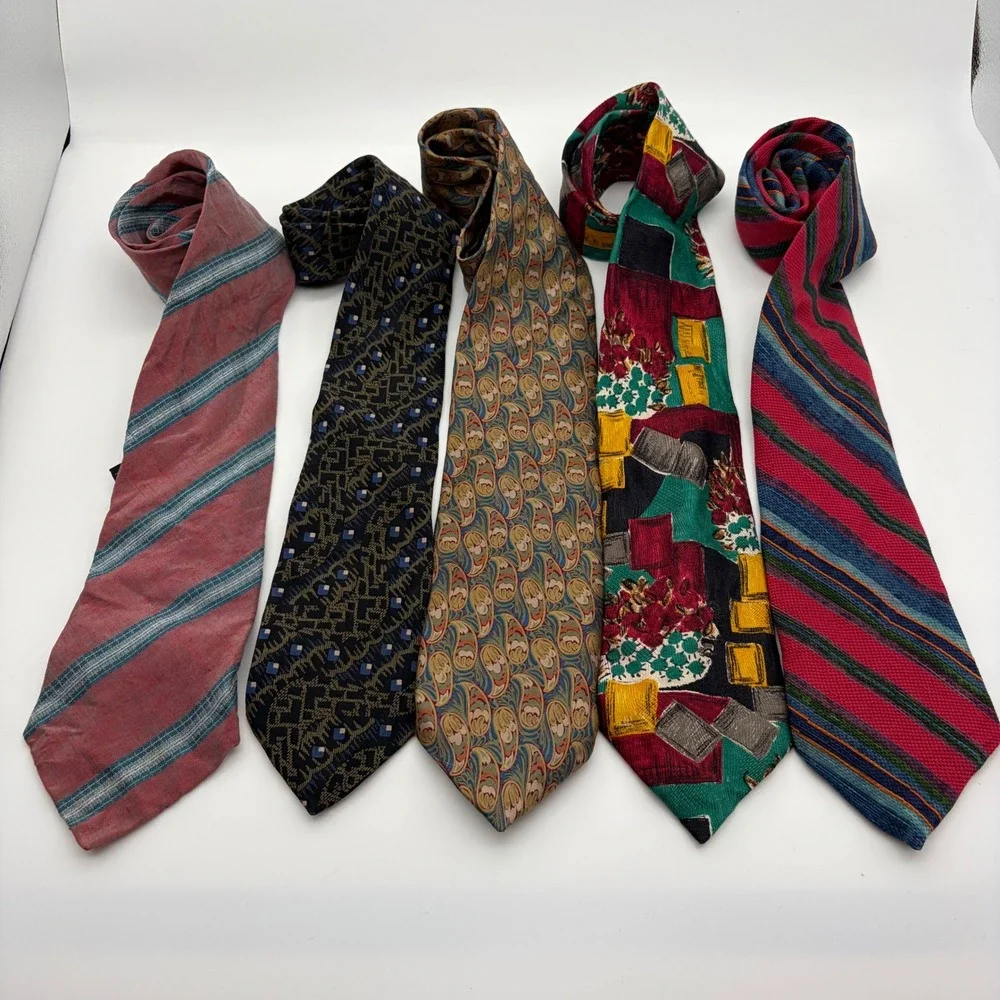 Vintage Designer Silk Tie Lot Giorgio Armani Christian Dior Zegna Cerruti 5pc